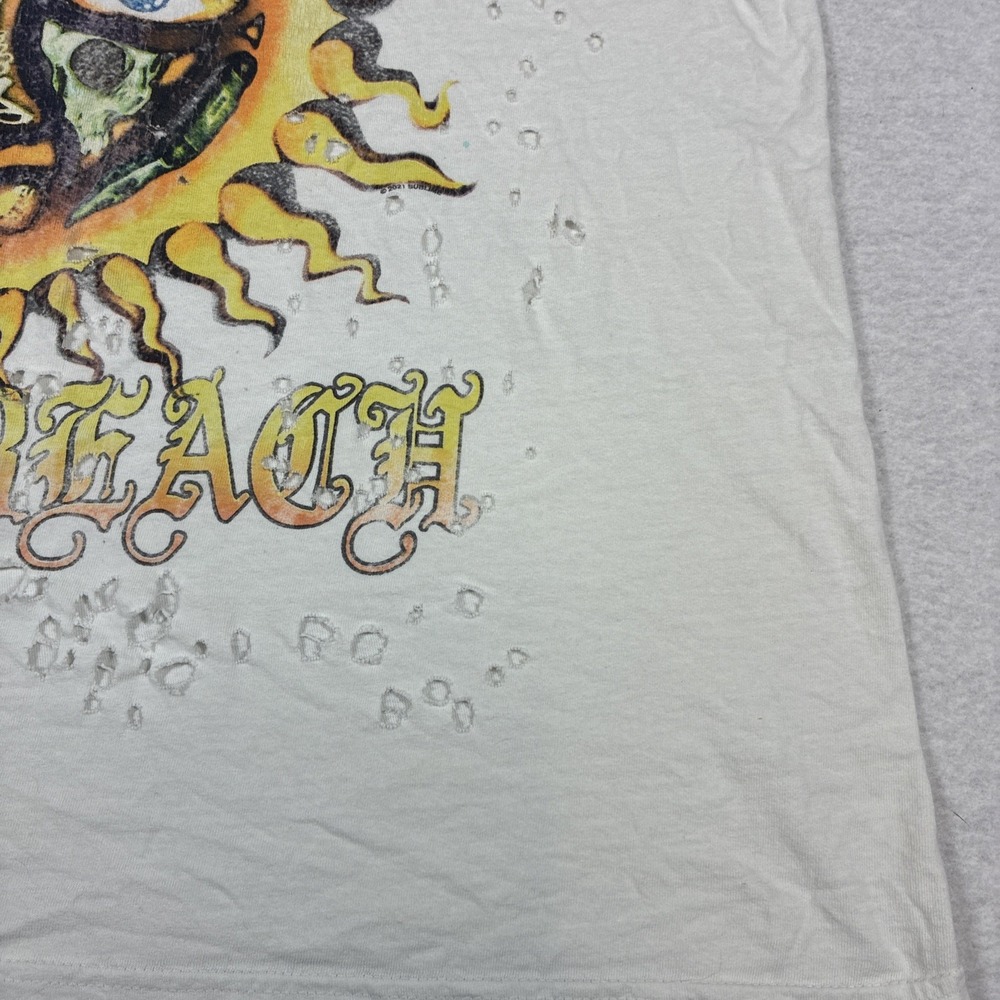 Sublime Distressed Long Beach Trippy Sun Face Vintage Style Short Sleeve Shirt - Picture 3 of 10